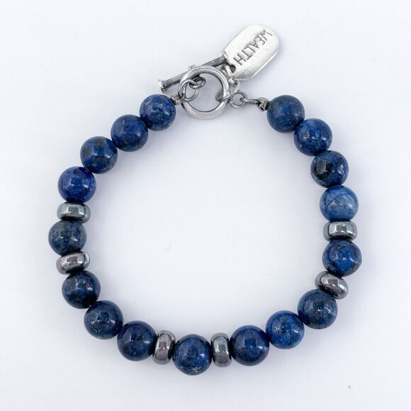 Vintage Sterling Silver 925 Lapis Lazuli Hematite Wealth Bracelet 7" - Picture 1 of 4